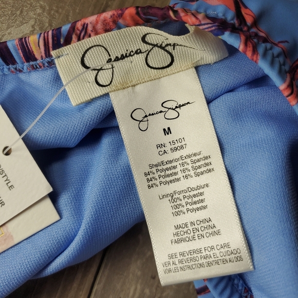 NWT Jessica Simpson Lilac Tropical Floral High Waisted Smocked Bikini Set Medium - Picture 2 of 16